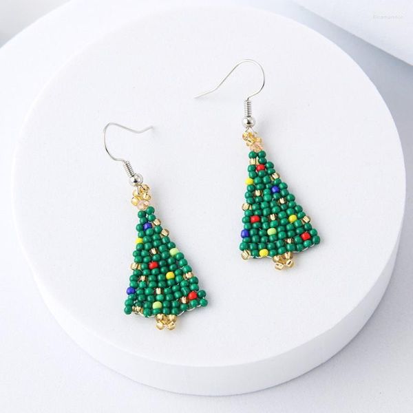 Pendientes colgantes Cuenta de arroz Árbol de Navidad Moda Minimalista Personalizado Tejido a mano Aleación Bohemia Con cuentas