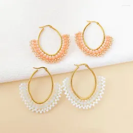 Boucles d'oreilles pendantes perle de riz ellipsoïde cristal couleur originalité mode Simple tricot à la main bohême alliage perlé
