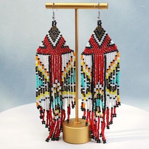 Dange oorbellen rijst kralen hand etnische stijl kleurrijke retro bohemia geometrie legering kwastje