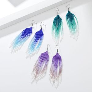 Boucles d'oreilles pendantes riz perle tricot à la main perlé mode dégradé couleur unie bohême Nation géométrie alliage madame gland