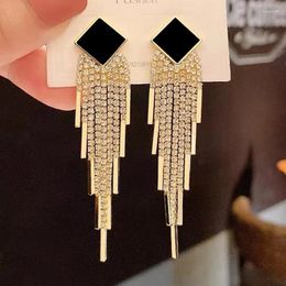 Boucles d'oreilles pendantes Rimiut strass Long gland mode coréenne tempérament Super Flash bijoux de fête de mariage pour les femmes