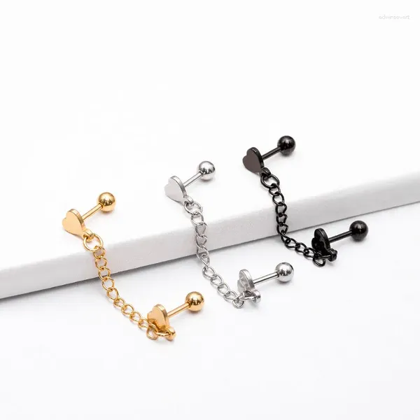 Boucles d'oreilles pendantes Rinhoo 1pcs en acier inoxydable coeur oreille Stud simple chaîne intégrée double trou mode femmes corps piercing bijoux