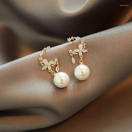 Boucles d'oreilles pendantes Rinhoo cristal à la mode ronde femmes 2024 mode féminine élégant perle bijoux pour