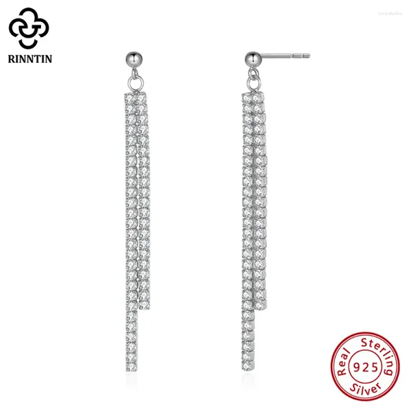 Pendientes colgantes rinntin brillante 925 plata esterlina cadenas largas tenis para mujeres orejas de caída brillante regalos de joyería SE398