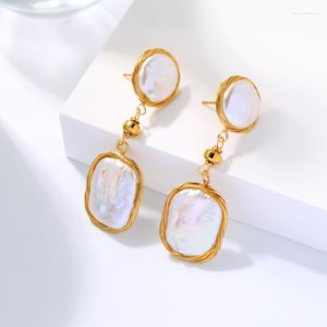 Bengelen oorbellen rkr Natural Freshwater Pearl Drop Handmade Gold Color Brass Barok Cultured Women 2023 Fashion Jewelry