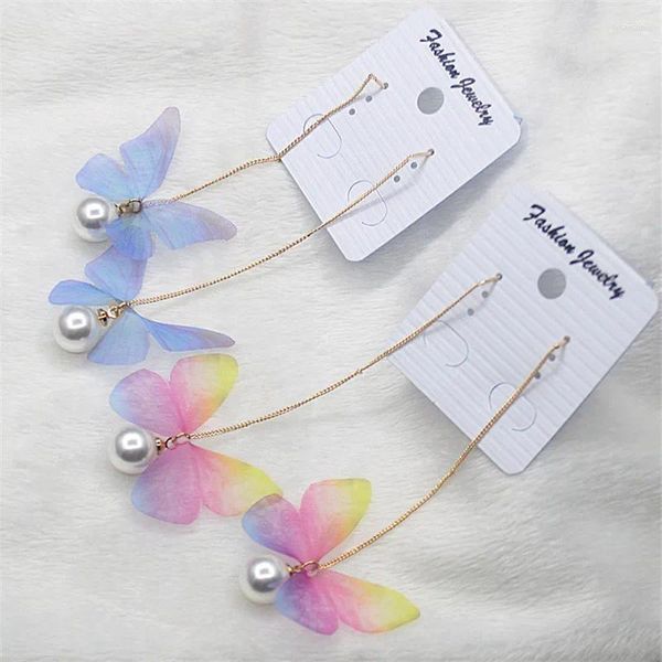 Pendientes colgantes Gota romántica Brincos Insecto Mariposa Joyería Perla simulada Maxi Declaración larga para mujer 1 par