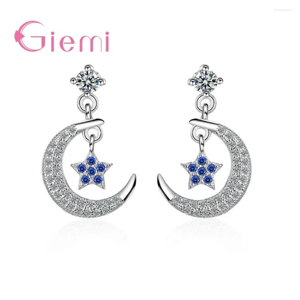 Boucles d'oreilles en peluche romantique belle tendance de la forme d'étoile de lune Drop 925 argent sterling clair zircone cucone cristal jrwelry cadeau