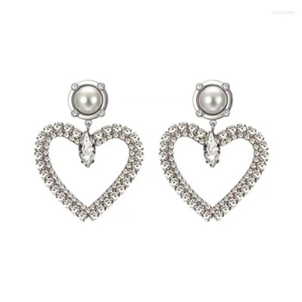 Pendientes colgantes románticos retro melocotón corazón cristal compromiso delicado clásico personalidad perla joyería fiesta cumpleaños decoración