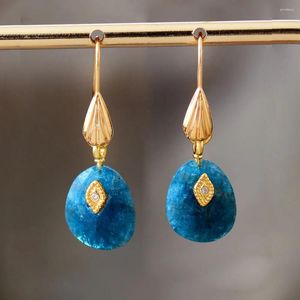 Bengelen oorbellen romantische vrouwen goud vergulde apatiet rozenkwarts drop earring ontwerper natuursteen sieraden groothandel