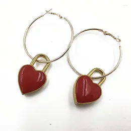 Dangle Oorbellen Rongho Rood Slot Hart Voor Vrouwen Vintage Metalen Cirkel Oorbel Femme Brincos Hanger Chunky Bijoux 2024