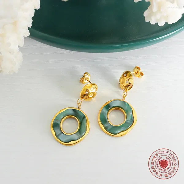 Boucles d'oreilles pendantes ROPUHOV 2024 Vintage boucle de sécurité en cuivre en forme de pièce de monnaie émeraude Zircon circulaire haut de gamme bijoux irréguliers pour femmes