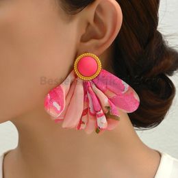 Boucles d'oreilles pendantes en forme de pétale de fleur de rose pour femme - Tendance de luxe - Style floral bohème - Pendentif exagéré - Bijoux de fête - Cadeaux