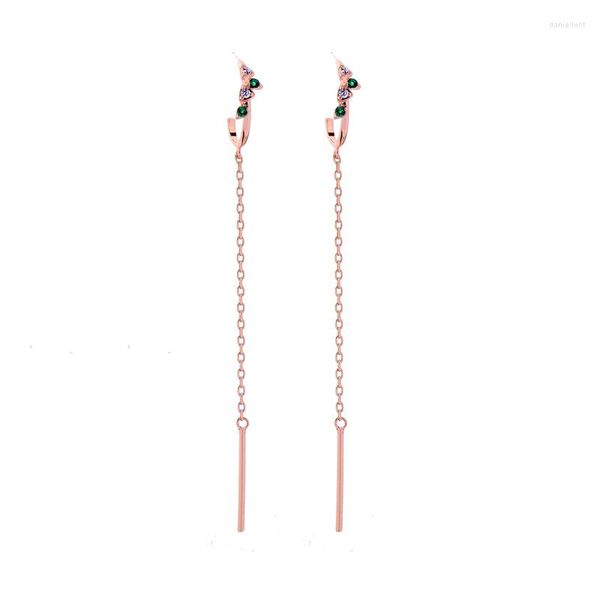 Pendientes colgantes de Color oro rosa, estilo bohemio, minimalista, largo para mujer, vestido de boda, abalorio, pendiente de circón, accesorios de joyería de moda