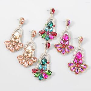 Dangle Oorbellen Rose Red Crystal Geometrische Bloem Drop Bruiloft Accessoires Vintage Grote Strass Oorbel Vrouwen Cadeau Groothandel