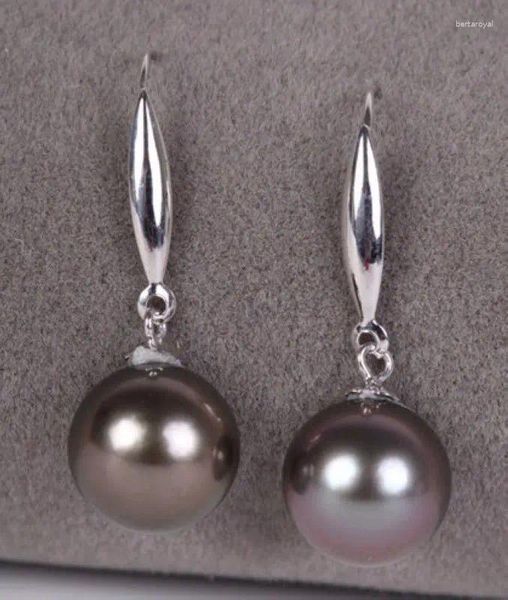 Boucles d'oreilles en peluche ronde noire 10-11 mm de boucle d'oreille de perle de mer du sud 925Silver