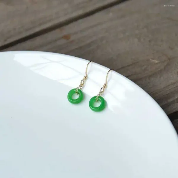 Pendientes colgantes redondos de oro y verde, anillo de jadeíta con piedras preciosas de Pascua, pendientes clásicos, regalo de año, fiesta, acuicultura, mujeres, suerte