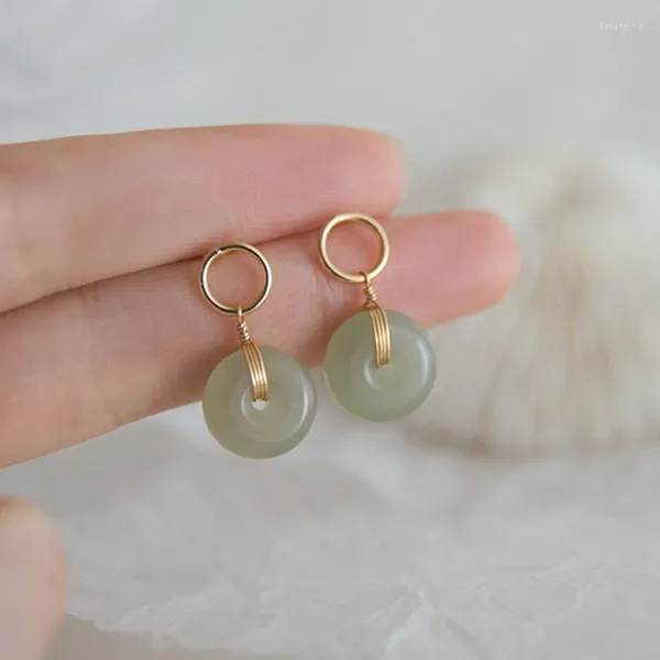 Boucles d'oreilles rondes en Jade Hetian naturel vert pour femmes, bijoux cadeaux rétro, pendentif d'oreille