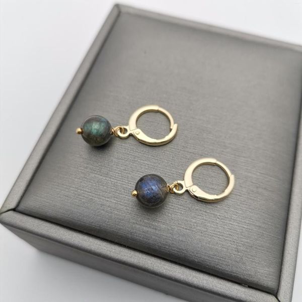 Boucles d'oreilles pendantes rondes Labradorite goutte pierres naturelles Boucles Oreilles cerceaux en or pour femmes cadeau bijoux Simple élégant