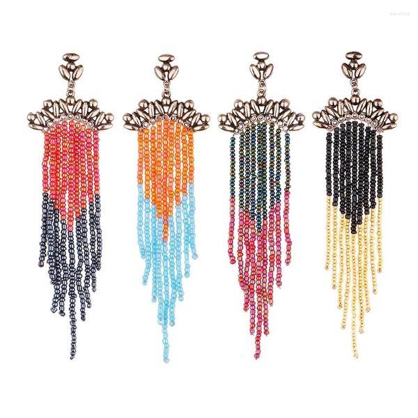 Boucles d'oreilles pendantes Royalbeier femmes Boho Vintage coloré Long gland boucle d'oreille femme perles faites à la main Dangel fil ornement bijoux de mode