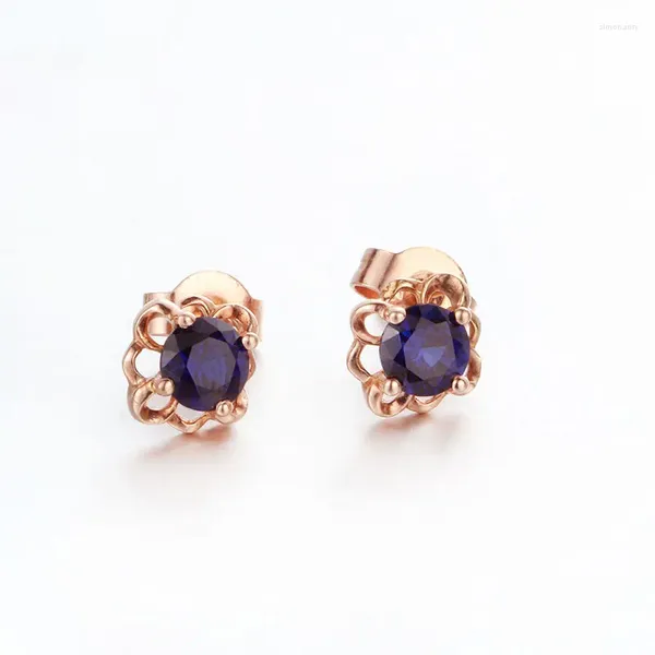 Pendientes colgantes rusos 585 oro púrpura chapados a la moda con flor de piedra azul rosa de 14 quilates para adornos exquisitos de mujer