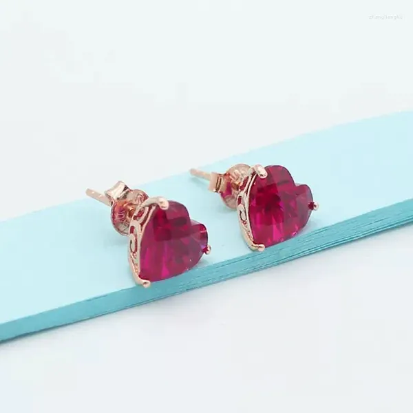 Boucles d'oreilles pendantes russes en plaqué or violet 585, pierre rouge Rose 14k, à la mode, Design classique Simple, bijoux de tempérament pour femmes