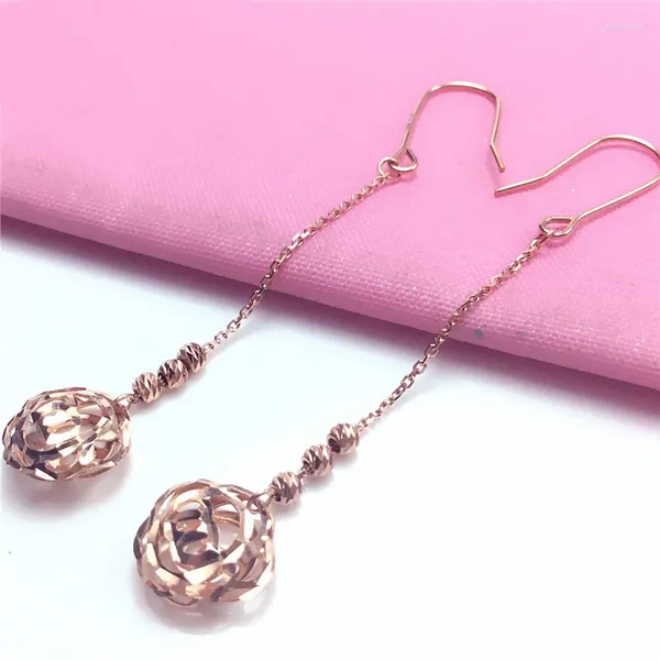 Boucles d'oreilles pendantes russes en or violet 585, fleur creuse brillante plaquée avec Rose 18 carats, bijoux de Style occidental pour femmes