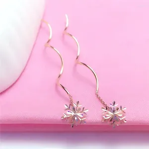Boucles d'oreilles pendantes en or Rose russe pour femmes, fil d'oreille en flocon de neige exquis violet 585 plaqué avec bijoux colorés 14K de tempérament