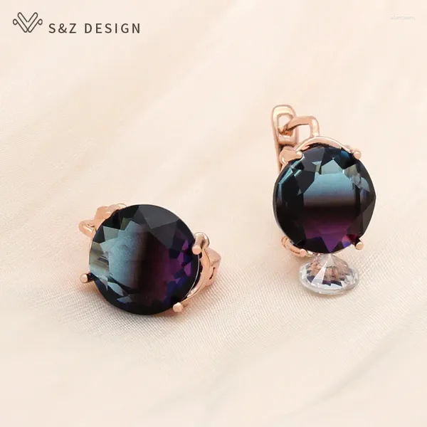 Pendientes colgantes SZ diseño moda 585 Color oro rosa grande redondo imitación turmalina para mujeres joyería para fiesta y boda