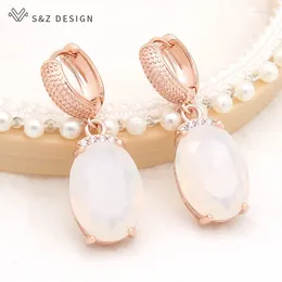 Boucles d'oreilles en peluche sz conception de mode Luxury grand ovale rose opale pour femmes mariage rose or couleur cubique zircone bijoux oreille