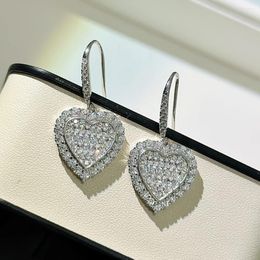 Orecchini pendenti S925 Argento sterling placcato oro Intarsio Zirconi terrazzati Amore Cuore Gancio Moda Dolce Fresco Alta qualità