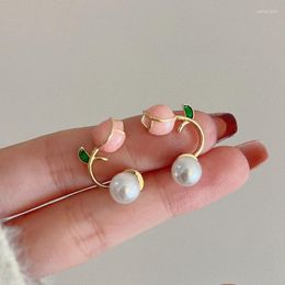 Boucles d'oreilles pendantes de Style coréen, aiguille S925, douce fée fille, fleur rose, tempérament Ins, simulation de perle, bijoux de fête