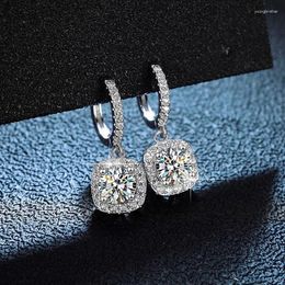 Boucles d'oreilles pendantes S925 argent D couleur VVS Moissanite goutte pour femmes étincelles carrée princesse ronde laboratoire diamant boucle d'oreille de mariage bijoux