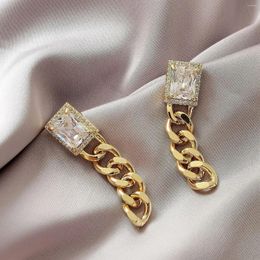 Boucles d'oreilles pendantes en argent S925, boucle d'oreille à aiguille, mode minimaliste, chaîne en laiton écologique avec Zircon, bijoux coréens pour femmes, vente de jacinthe