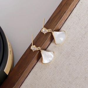 Boucles d'oreilles pendantes S925 en argent, aiguille d'oreille, clou d'oreille en coquille de mère blanche naturelle avec laiton, or 14 carats, bijoux coréens pour femmes HYACINTH