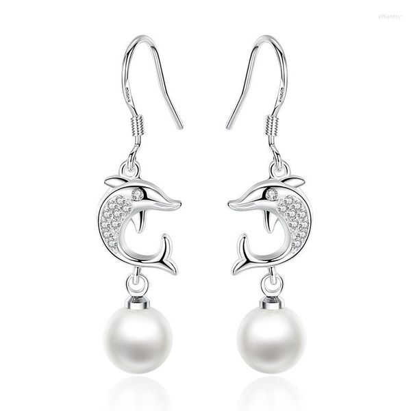 Boucles d'oreilles pendantes S925 argent boucle d'oreille ludique dauphin perle gland goutte pour les femmes cadeau de mariage dame fille bijoux de mode