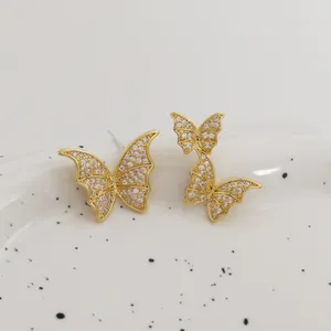 Dangle Oorbellen S925 Zilveren Naald Stud Minimalistische Zirkoon Vlinder Messing/14k Goud Zuid-Korea Fasion Sieraden Voor Vrouwen Sale