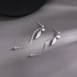 Boucles d'oreilles pendantes en argent S925, aiguille, pompon, feuille, perle, goutte pour femmes, bijoux cadeaux de mariage, Eh238