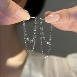 Dangle Oorbellen S925 Zilveren Naald Kwastje Dubbellaags Chain Drop Voor Vrouwen Meisjes Oor Accessoires Sieraden Eh1406