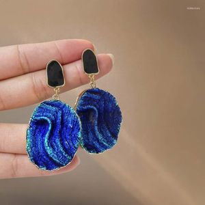 Boucles d'oreilles pendantes S925 argent aiguille Vintage bleu océan résine géométrie exagérée goutte ronde irrégulière pour les cadeaux de fête féminine