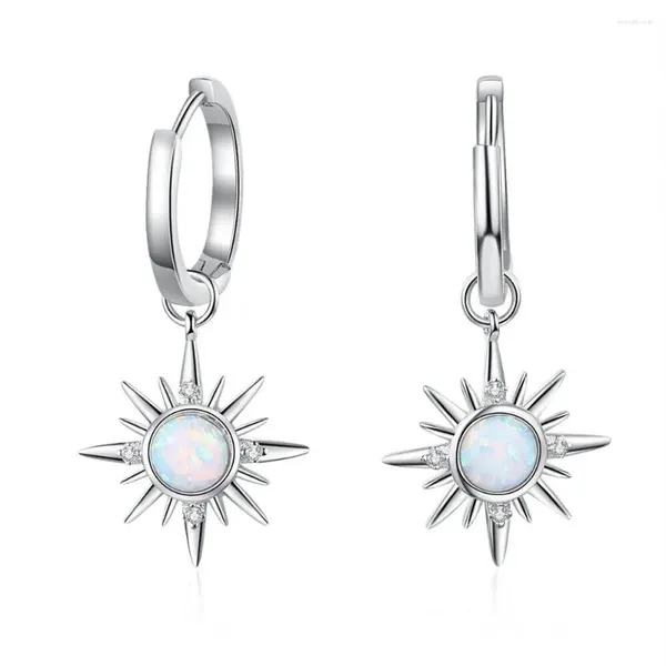 Boucles d'oreilles pendantes en argent sterling massif S925, opale de feu blanche, breloque en forme de fleur, cadeau