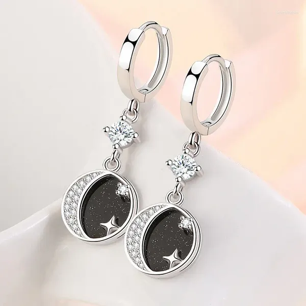 Boucles d'oreilles en peluche S925 Sterling Silver 38 mm Star Moon Zircon For Women Fashion Engagement Party Gift Bijoux