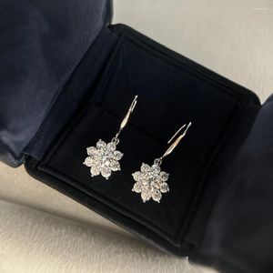 Boucles d'oreilles pendantes en argent Sterling S925, incrustation de fleurs de Zircon, tournesol, charmant, bijoux scintillants délicats