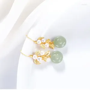 Dangle Oorbellen S925 Sterling Zilver Natuurlijke Tian Grijze Jade Parel Dames Vredesgesp Eenvoudig Sierlijk en modieus Eardrop Earring