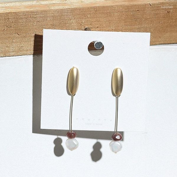 Boucles d'oreilles pendantes S925 Sterling Silver Needle Stud Perle d'eau douce ECO Brass / Anti Gold Corée du Sud Fasion Bijoux pour femmes HYACINTH