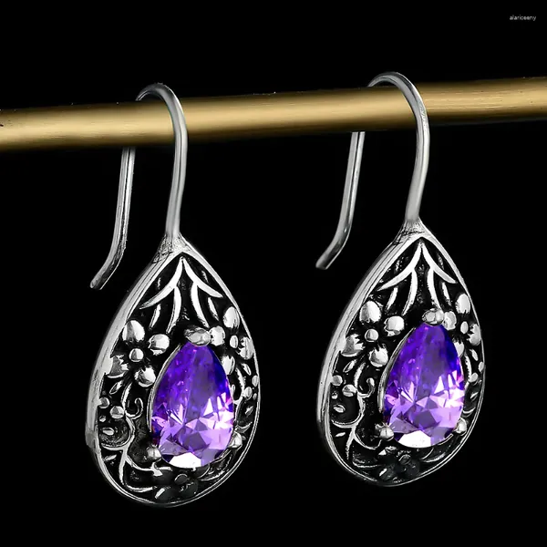 Boucles d'oreilles pendantes en argent Sterling S925, Zircon en forme de poire pour femmes, rétro, fête de fiançailles, mariage, bijoux fins