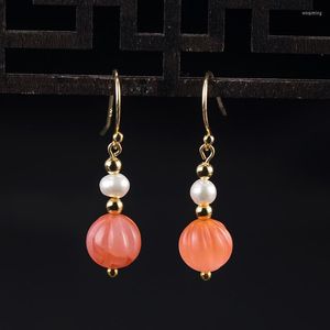 Boucles d'oreilles pendantes S925 en argent Sterling perle femme 2023 Style chinois coréen sud rouge citrouille bijoux fins