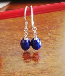 Dange oorbellen S925 Sterling Silver Retro Ethnic Tassel Natural Lapis Lazuli Vrouw Wild