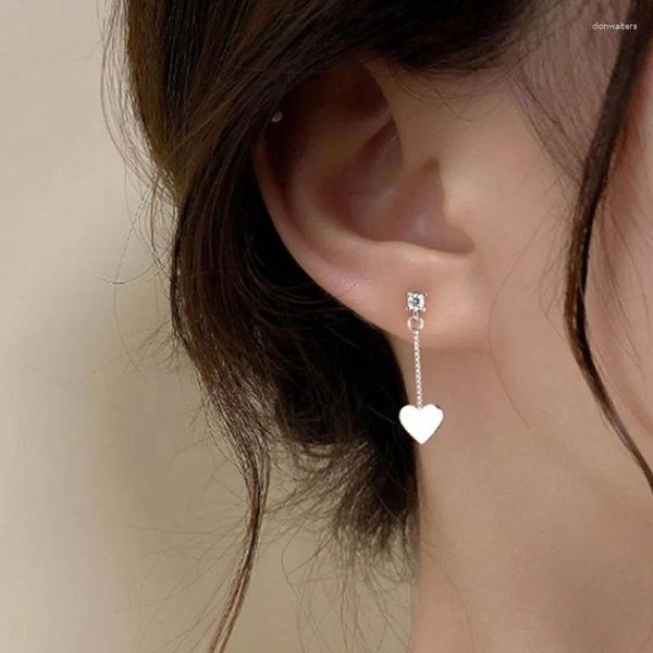 Pendientes colgantes de plata de ley S925 para mujer, aretes lisos con forma de corazón, aretes de aro para fiesta de boda, joyería fina