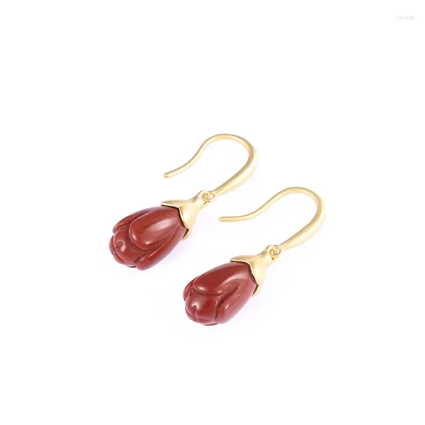 Boucles d'oreilles pendantes SA SILVERAGE S925 argent Sterling couleur or Magnolia rouge Agate mode femmes Aretes De Mujer femmes bijoux