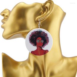 Boucles d'oreilles pendantes SANSHOOR lunettes peintes femme bois 6cm Afro ethnique cheveux naturels bohême bijoux comme femmes cadeau de noël 1 paire